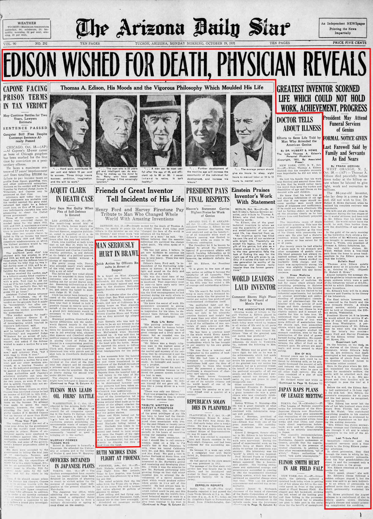 Oct. 19, 1931: Thomas Edison dies